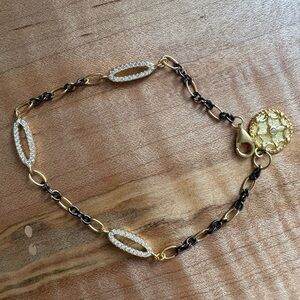 Freida Rothman 2-tone black rhodium and matte gold bracelet w/pave CZs